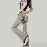 & Spice Girls Low-Rise Micro-Lapspepers Women 2026 New High Street Stunny Embroidered Old Horned Horseshoe Pants