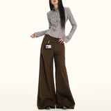 25Th Ootd!| Hairy Trousers Autumn And Winter Low-Waist Buttons Loose Tug Broad Leg Pants Dark Gray Black