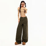 Broken Flower Design Denim Trousers 2025 New Autumn And Winter Comfortable Mop Retro Leisure Every Day Lazy Wind