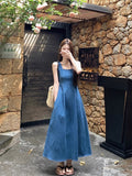 Blue Mist Love French Denim Dress Women's Summer Niche Design Feel Waist Temperament Sling Skirt