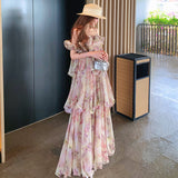 2026 Premium Purple Smoke Loo French Temperament Vacation Fish Line Fragile Chiffon Cake Dress Short Sleeve Suspension Dress