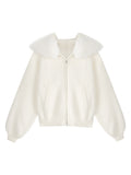 [Warm Cloud Environment] Large Woolen Hooded Sweater Cardigan Jacket Women's Autumn Knitted Shirt White