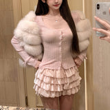 Beautiful Warm Feeling Soft Glutinous Repair Pink Long-Sleeved Knitted Fishtail Dress