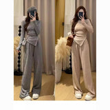 Irregular Solid Color Repair Body Dress Women's Fashion Set Of Spring And Autumn High Waist Broad Leg Trousers Casual Two Sets