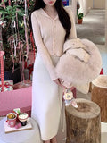 Sweet Sister's Navy Collar Girl Feels Wool Knitted Cardigan Girl Winter New Sweater