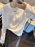 Simple Korean White Long-Sleeved T-Shirt 2026 Early Spring A Buckle Loose Casual Inside The Blouse In The Tide