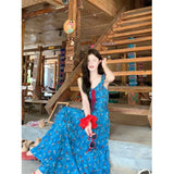 Holiday Style Blue Raging Dress Women's Summer French Waist Dress Design Gentle A Word Skirt