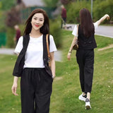 Imitation Cotton Ocean Gas Casual Fashion Set Women's Sports Summer Women's Short-Sleeved Loose Trousers Three-Piece Set