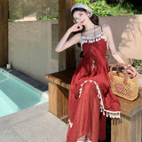 Yunnan Red Sling Dress Women's Summer Dopamine Wearing Thai Beauty Beach Long Skirt
