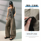 5744 Design Sense Retro Babes Scissors Trousers Set Thin Multi-Pocket Broad-Legged Workwear Casual Pants Regular