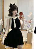 Black Sleeveless Hanging Neck Dress Women Summer French Temperament High-End Feeling Small Bow Bows Waist Short Skirt