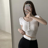 9087 # Human Cotton Short-Sleeved Chest Mat Slimming Body Short-Sleeved T-Shirts Short-Sized Outerwear Tops