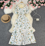 Tea Rest Orange Truss Skirt Summer New Waists Thin Sweet First Love Collar Broken Flowers Big Swing Dress