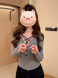 Long-Sleeved T-Shirt For Girls Winter Small Waist Lace Bottom Shirt Slim Hottie Top
