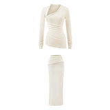 Kardashian Spice Girls New Waist Repair Irregular Long Sleeve Collar Blouse Flipped Hip Skirt Two-Piece