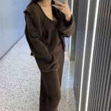 Waffle Knitted Blouse Female Full Zipper Hoodie Languized Retro Casual Outer Coat