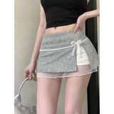 2025 New Sweet Sister Pure Sexy Lace Splicing Bow Double Anti-Walking A-Word Bag Hip Short Skirt Girl Spring