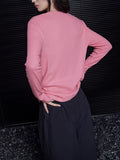 Pink Long-Sleeved Temperament Knitted Shirt T-Shirt Design Small 2025 Early Autumn Bottoming Shirt