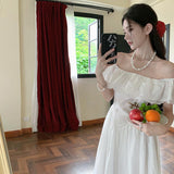 French Lotus Side Shoulder-To-Shoulder Dress Women's Summer 2025 New Super-Looking Niche Design Temperament Dress