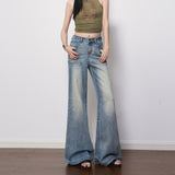 Light Blue Water Wash Elasticity Low-Rise Jeans Women 2026 Spring New Thin Texture Without Leg Horn Pants