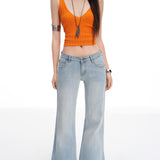 26 Years Of Spring And Summer New Hot Girl Wind Light Color Low Waist Micro Loose Elastic Light Thin Lame Micro-Raise Jeans