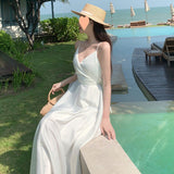 French Vintage Swear Sexy Super Fairy White Suspension Dress Seaside Vacation Dew Beach Dress Women's Summer