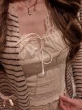 Fine-Flash Short Knitted Open-Shirt Fake Tie Strapped Breast Sling Cotton Bow Top Femininity Commuting