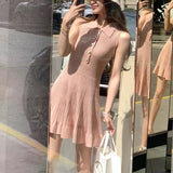 Doris Letter_Pino Brand Polo Collar Pit Strip Sleeveless Knitted Dress Summer Women's New