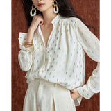 | Hot Gold Chiffon Gold Leaf Pattern | Zhi Sprinkled Gold Glass Buckle | Small Straight Straight Shirt Woman