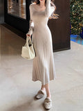 Cashmere Wool Blending U Collar Elegant Pure Knitted Long-Sleeved Skirt