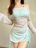 2026 New Swimsuit Women Divided Into Three-Piece Set Of Long-Sleeved Hooded Tunic Sunning Small Fresh Sweet Pure Wind Holiday Swimsuit