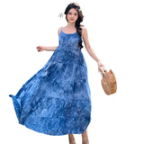 Suspension Hooded Yunnan Tie Dyed Sleeveless Dress Super Fairy Seaside Vacation Sling Skirt National Style 2025 New