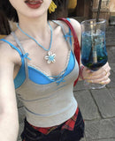 862 # Human Cotton Dopamine Color Lattice Cross Corset Sling Vest Pure Hot Girl Fake Two Small Top Lady
