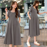 Pregnant Women's Summer Dress 2025 New Korean Version Of The Summer Sweet Age Reduction Simple Folding Pregnant Women's Dress