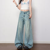 Light Blue Water Wash Mid-Rise Splash Ink Print Design Sense Jeans Women 2026 Spring New To Do Old Thin