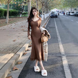 Sexy V-Neck Lace Spliced Long-Sleeved Dress Women In Autumn With Big Coats Small Man Toss Long Dress