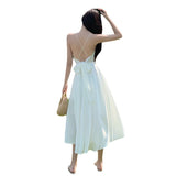 French Vintage Swear Sexy Super Fairy White Suspension Dress Seaside Vacation Dew Beach Dress Women's Summer