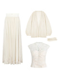 [Sakura Snow] Pure Lust Wind V Collar Tectar Clad Mesh Skirt Cardigan Three-Piece Lace Women's Series
