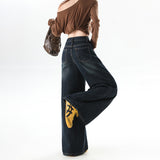 High-Rise Loose Thin Fashion Water Corrugated Broad Leg Pants Women 2025 Autumn New Casual Dredged Jeans