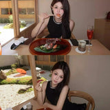 Beautiful Hot Girl Waist Dress Women's Dress French Temperament Small Black Dress Birthday Dress Skirt Short Skirt