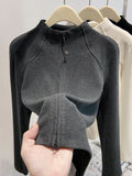 The New Half-High Collared Velvet In The Bottom Shirt Women's Autumn Double Zipper Open Shirt Jacket Slim Thin Tat