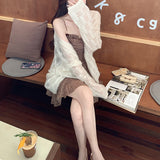 Soft Sister Summer Soft Yarn Cross-Banded Short Knitted Shirt / Hollow Open Shirt Loose Type