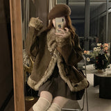 2025 Winter Korean Version Of Woolen Velvet Cashmeal Coat Female Short Loose Horn Buckle Wool Coat High Sense