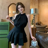 2026 Summer Court Style Feel Pure Desire To Coat Leaves Side Half Dress Two Suit Dress Dress Woman