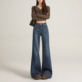8212 High Waist Not Close Leg Micro-Tipped Jeans Women Autumn And Winter Loose Horn Broad Leg Pants Micro-Horn Jeans Women