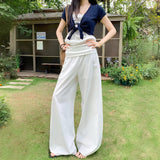 Linen Cetym | Wide Waist Can Be Folded | Relaxing Feeling Loose Broad Leg Trousers Women's