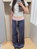 Lazy Korean Languids Slamming Waist Broad Leg Sweatpants Women Summer Tibetan Cyan High-Waisted Thin Trousers Casual Trousers