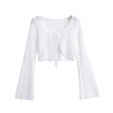 Vintage Sunscreen Cardigan Women's Short Summer Chan Shoulders With Hollow White Knitwear Coat Small Hooded Shirt