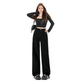 Black High-Waisted With Thin Legs Straight Narrow Version Of Jeans Women Black Nine-Point Black Trousers