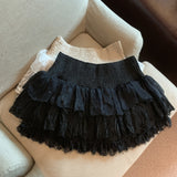 Korean Sweet Girl Splicing Mesh Yarn Lace Cake Short Dress Girl Tight Waist Set Thin Dress 2 Colors
